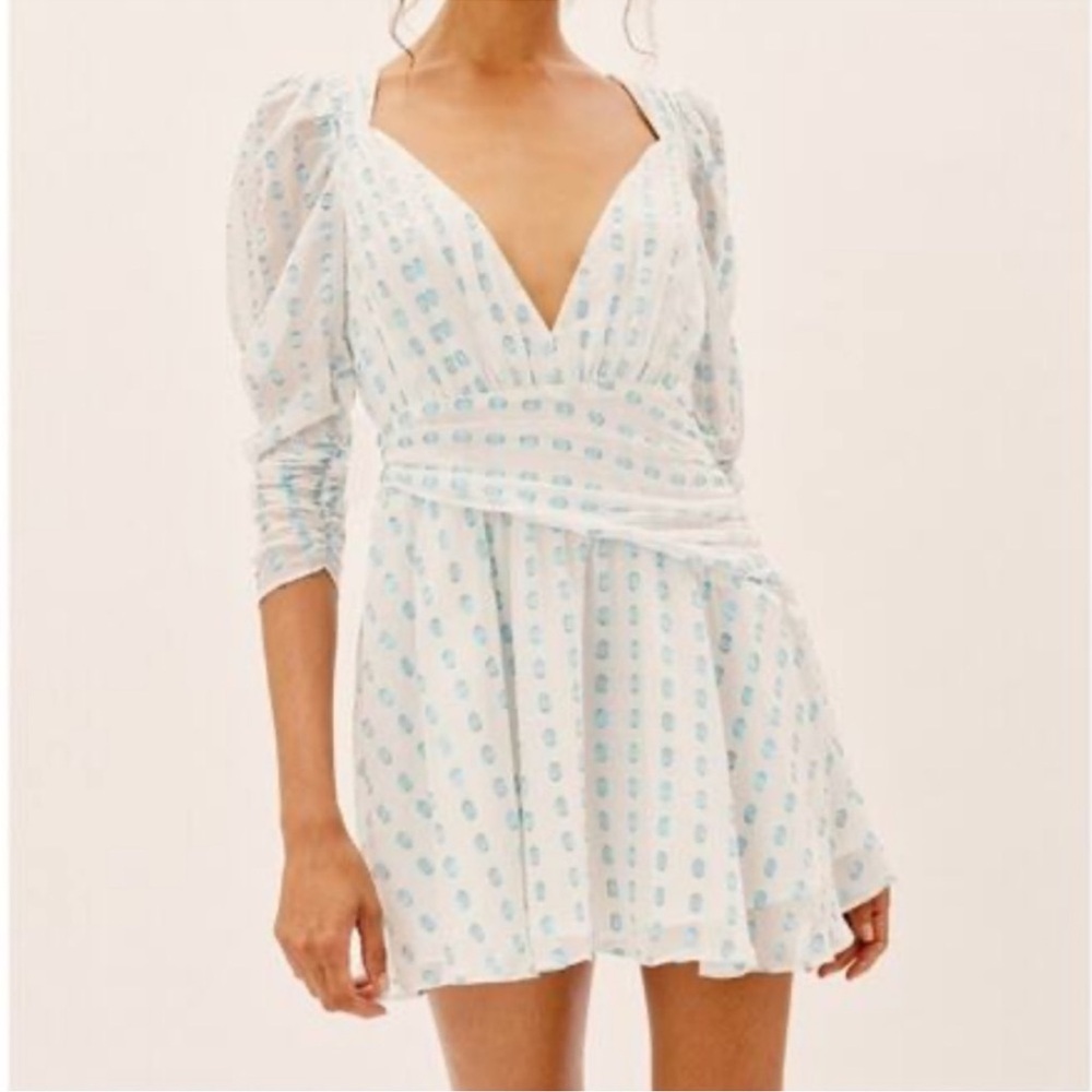 For Love & Lemons June Silk Blend Polka Dot Chiffon Draped Mini Dress Sz XS
